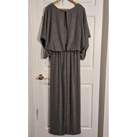Jessica Howard Wide Leg Womens Jumpsuit Silver Metallic 12 Bat Wing L JH9-8171 E - Picture 2 of 8